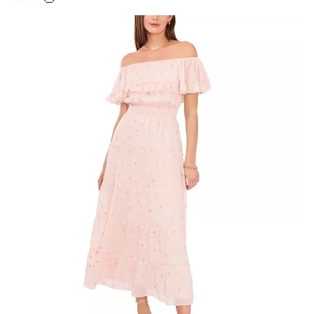 Vince Camuto Strapless smocked Light Pink foiled Dress NWT M